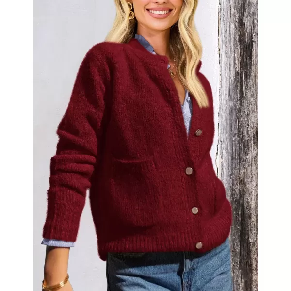 PRETTYGARDEN Womens Knit Cardigan Sweaters Casual Long Sleeve Open Front Button Up Ribbed Fall Sweater JacketsWine Red