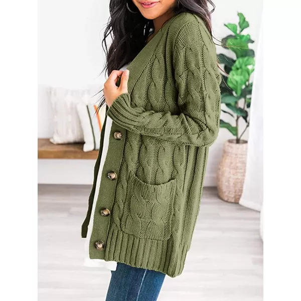 PRETTYGARDEN Womens Open Front Cardigan Sweaters Fashion Button Down Cable Knit Chunky Outwear CoatsArmy Green