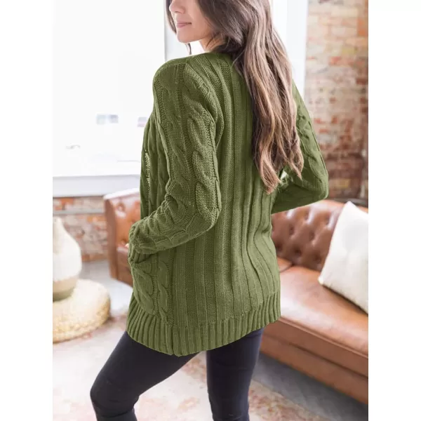 PRETTYGARDEN Womens Open Front Cardigan Sweaters Fashion Button Down Cable Knit Chunky Outwear CoatsArmy Green