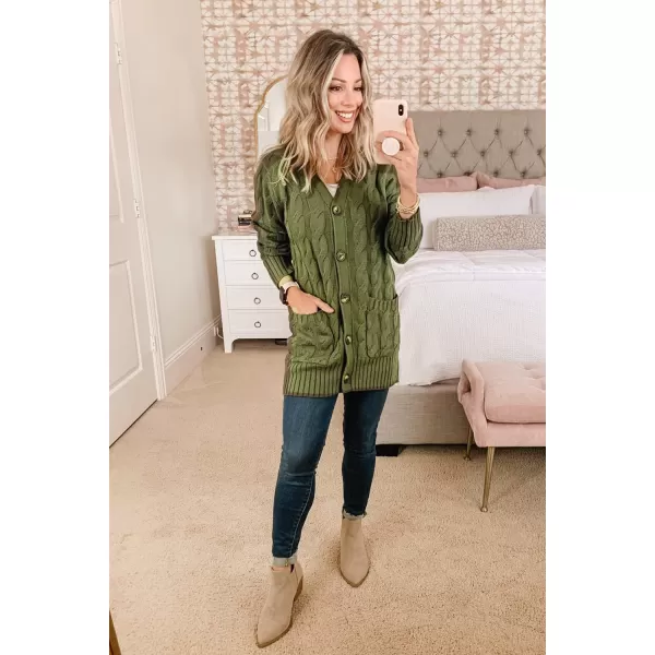 PRETTYGARDEN Womens Open Front Cardigan Sweaters Fashion Button Down Cable Knit Chunky Outwear CoatsArmy Green