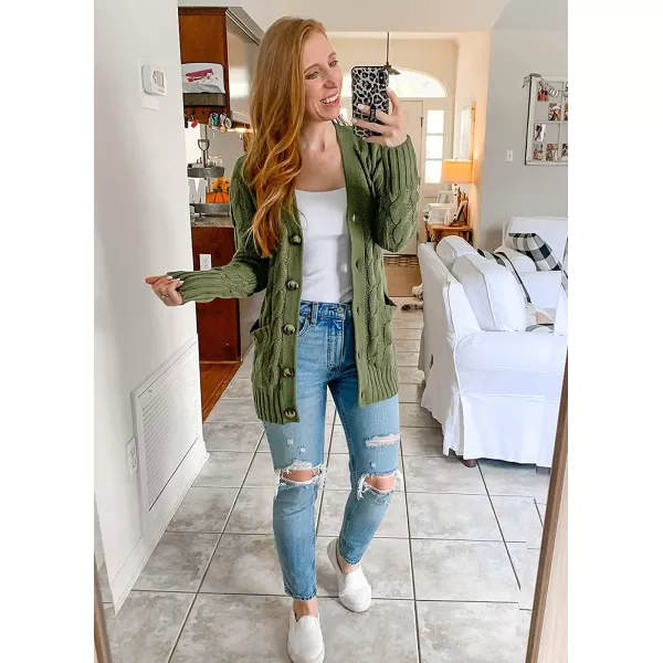 PRETTYGARDEN Womens Open Front Cardigan Sweaters Fashion Button Down Cable Knit Chunky Outwear CoatsArmy Green