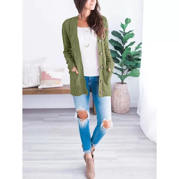 PRETTYGARDEN Womens Open Front Cardigan Sweaters Fashion Button Down Cable Knit Chunky Outwear CoatsArmy Green