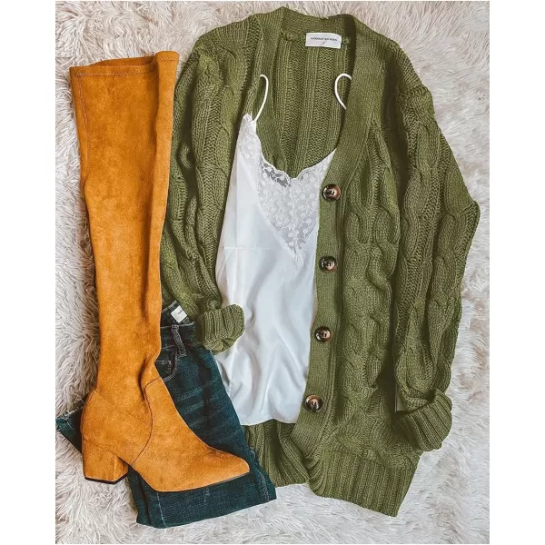 PRETTYGARDEN Womens Open Front Cardigan Sweaters Fashion Button Down Cable Knit Chunky Outwear CoatsArmy Green