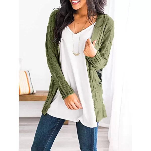 PRETTYGARDEN Womens Open Front Cardigan Sweaters Fashion Button Down Cable Knit Chunky Outwear CoatsArmy Green