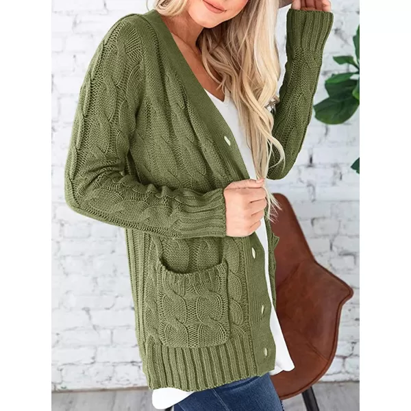 PRETTYGARDEN Womens Open Front Cardigan Sweaters Fashion Button Down Cable Knit Chunky Outwear CoatsArmy Green