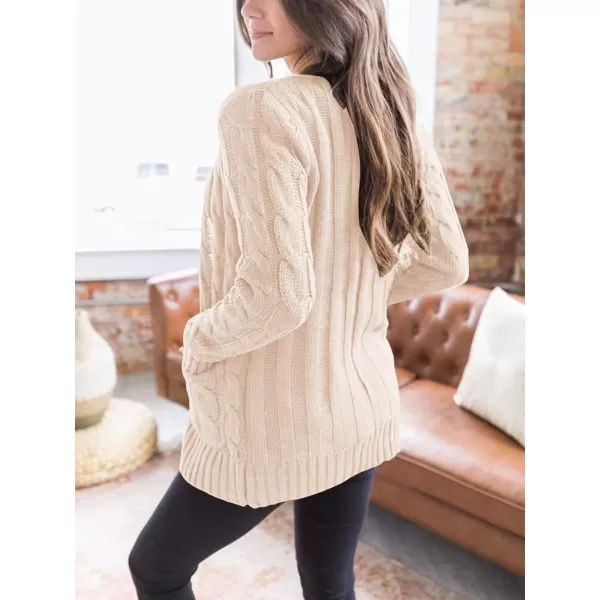 PRETTYGARDEN Womens Open Front Cardigan Sweaters Fashion Button Down Cable Knit Chunky Outwear CoatsBeige