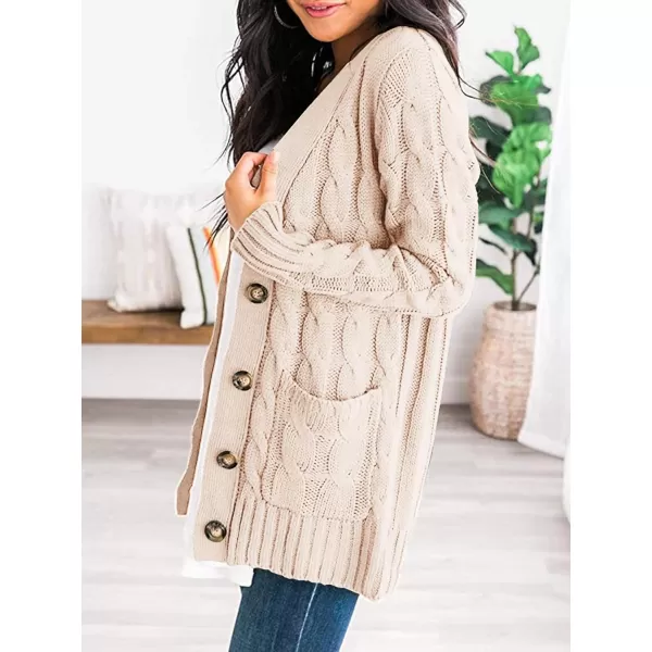 PRETTYGARDEN Womens Open Front Cardigan Sweaters Fashion Button Down Cable Knit Chunky Outwear CoatsBeige