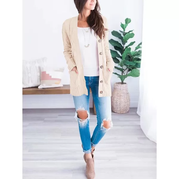 PRETTYGARDEN Womens Open Front Cardigan Sweaters Fashion Button Down Cable Knit Chunky Outwear CoatsBeige