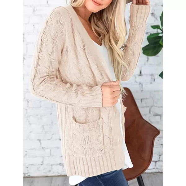 PRETTYGARDEN Womens Open Front Cardigan Sweaters Fashion Button Down Cable Knit Chunky Outwear CoatsBeige