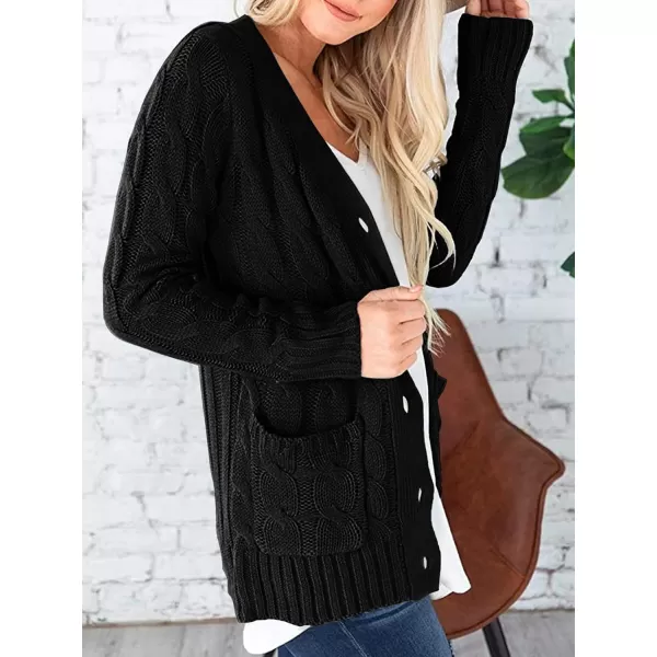 PRETTYGARDEN Womens Open Front Cardigan Sweaters Fashion Button Down Cable Knit Chunky Outwear CoatsBlack