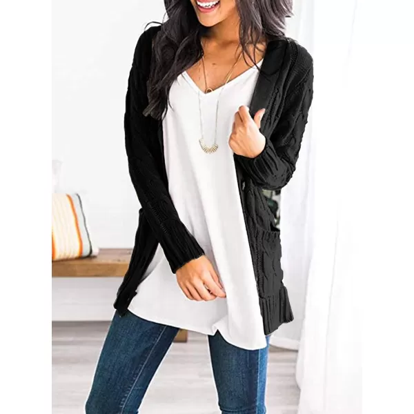 PRETTYGARDEN Womens Open Front Cardigan Sweaters Fashion Button Down Cable Knit Chunky Outwear CoatsBlack