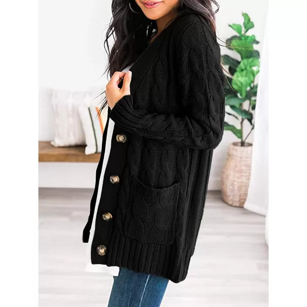 PRETTYGARDEN Womens Open Front Cardigan Sweaters Fashion Button Down Cable Knit Chunky Outwear CoatsBlack
