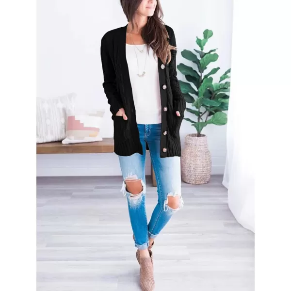 PRETTYGARDEN Womens Open Front Cardigan Sweaters Fashion Button Down Cable Knit Chunky Outwear CoatsBlack