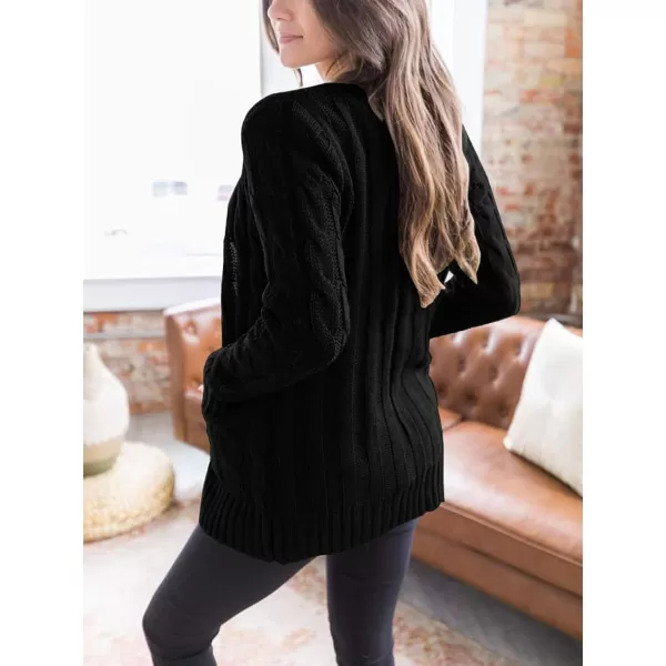 PRETTYGARDEN Womens Open Front Cardigan Sweaters Fashion Button Down Cable Knit Chunky Outwear CoatsBlack
