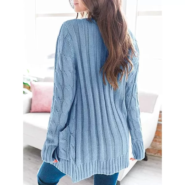 PRETTYGARDEN Womens Open Front Cardigan Sweaters Fashion Button Down Cable Knit Chunky Outwear CoatsBlue