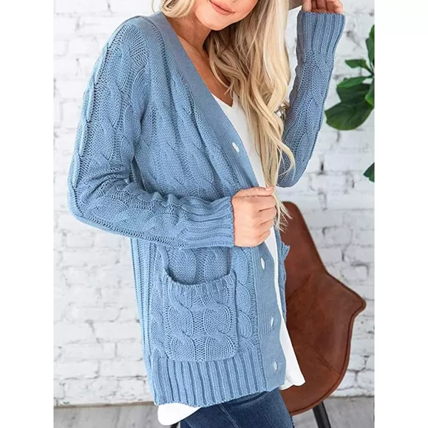 PRETTYGARDEN Womens Open Front Cardigan Sweaters Fashion Button Down Cable Knit Chunky Outwear CoatsBlue