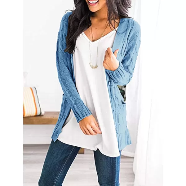 PRETTYGARDEN Womens Open Front Cardigan Sweaters Fashion Button Down Cable Knit Chunky Outwear CoatsBlue