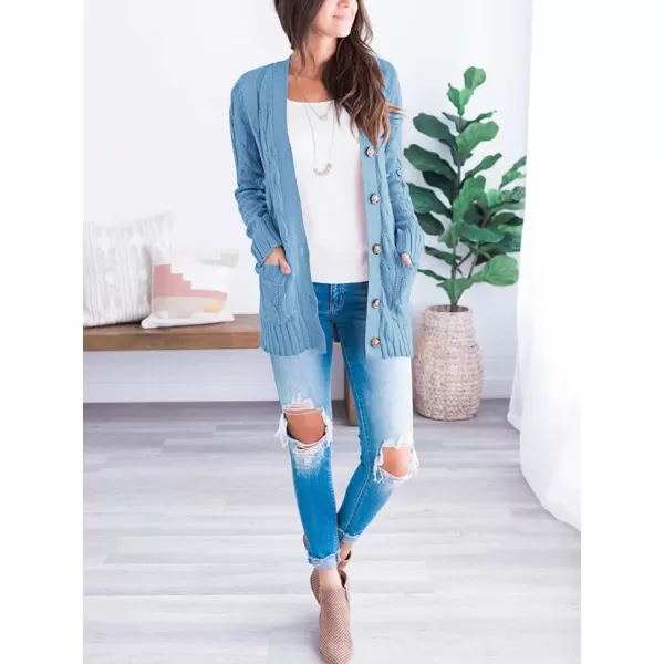 PRETTYGARDEN Womens Open Front Cardigan Sweaters Fashion Button Down Cable Knit Chunky Outwear CoatsBlue