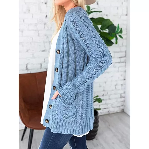 PRETTYGARDEN Womens Open Front Cardigan Sweaters Fashion Button Down Cable Knit Chunky Outwear CoatsBlue