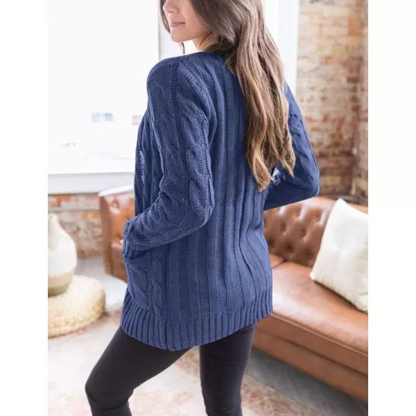 PRETTYGARDEN Womens Open Front Cardigan Sweaters Fashion Button Down Cable Knit Chunky Outwear CoatsBlue Grey