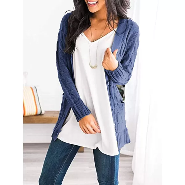 PRETTYGARDEN Womens Open Front Cardigan Sweaters Fashion Button Down Cable Knit Chunky Outwear CoatsBlue Grey