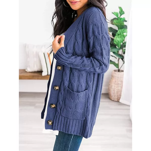 PRETTYGARDEN Womens Open Front Cardigan Sweaters Fashion Button Down Cable Knit Chunky Outwear CoatsBlue Grey
