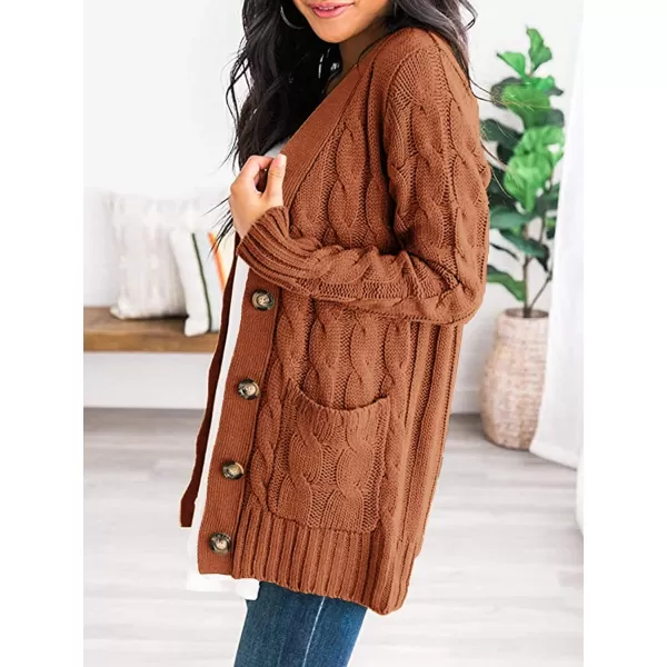 PRETTYGARDEN Womens Open Front Cardigan Sweaters Fashion Button Down Cable Knit Chunky Outwear CoatsBrown