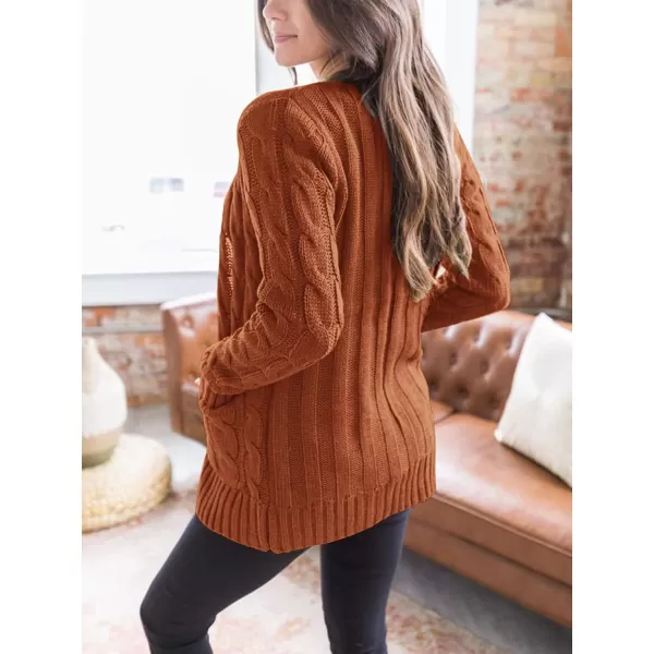 PRETTYGARDEN Womens Open Front Cardigan Sweaters Fashion Button Down Cable Knit Chunky Outwear CoatsBrown