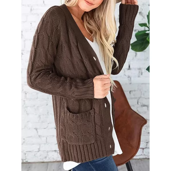 PRETTYGARDEN Womens Open Front Cardigan Sweaters Fashion Button Down Cable Knit Chunky Outwear CoatsCoffee