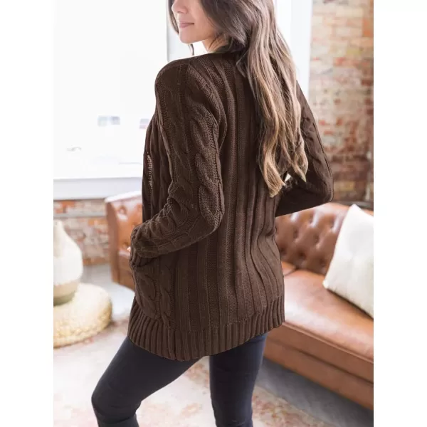 PRETTYGARDEN Womens Open Front Cardigan Sweaters Fashion Button Down Cable Knit Chunky Outwear CoatsCoffee