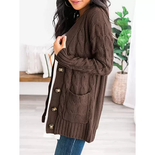PRETTYGARDEN Womens Open Front Cardigan Sweaters Fashion Button Down Cable Knit Chunky Outwear CoatsCoffee