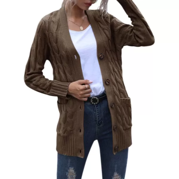 PRETTYGARDEN Womens Open Front Cardigan Sweaters Fashion Button Down Cable Knit Chunky Outwear CoatsCoffee