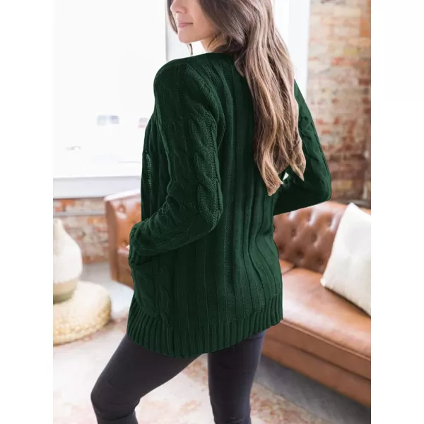 PRETTYGARDEN Womens Open Front Cardigan Sweaters Fashion Button Down Cable Knit Chunky Outwear CoatsDark Green