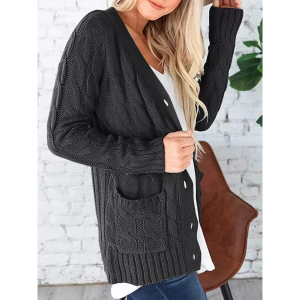 PRETTYGARDEN Womens Open Front Cardigan Sweaters Fashion Button Down Cable Knit Chunky Outwear CoatsDark Grey