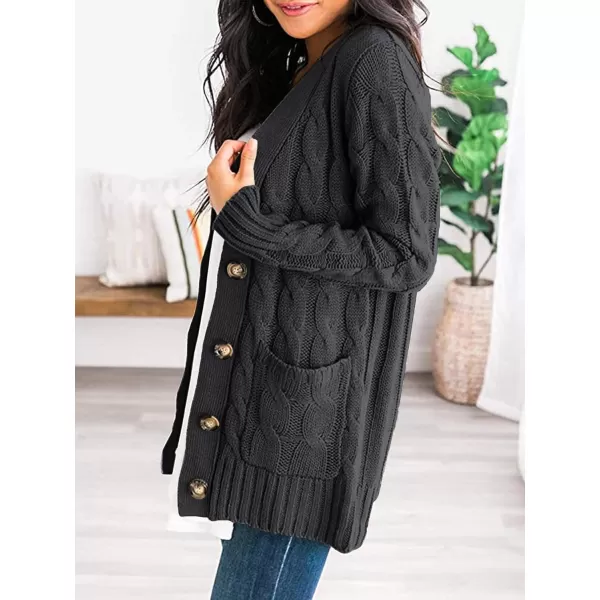 PRETTYGARDEN Womens Open Front Cardigan Sweaters Fashion Button Down Cable Knit Chunky Outwear CoatsDark Grey
