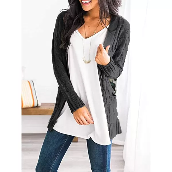 PRETTYGARDEN Womens Open Front Cardigan Sweaters Fashion Button Down Cable Knit Chunky Outwear CoatsDark Grey