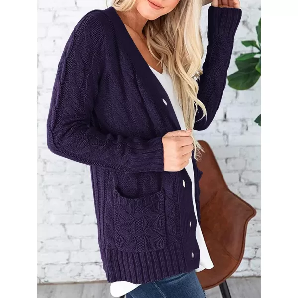 PRETTYGARDEN Womens Open Front Cardigan Sweaters Fashion Button Down Cable Knit Chunky Outwear CoatsDark Purple