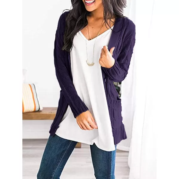 PRETTYGARDEN Womens Open Front Cardigan Sweaters Fashion Button Down Cable Knit Chunky Outwear CoatsDark Purple
