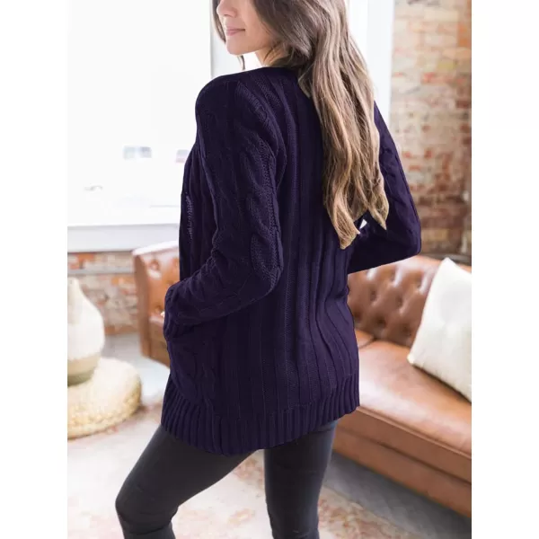 PRETTYGARDEN Womens Open Front Cardigan Sweaters Fashion Button Down Cable Knit Chunky Outwear CoatsDark Purple
