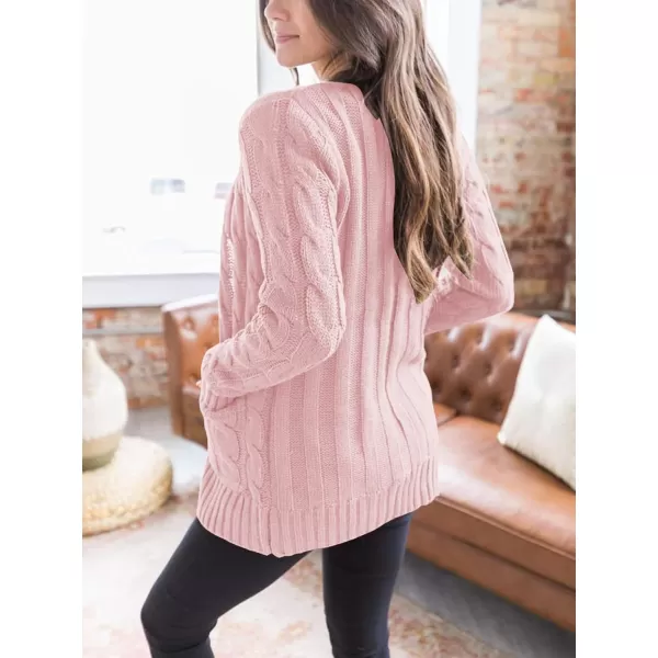 PRETTYGARDEN Womens Open Front Cardigan Sweaters Fashion Button Down Cable Knit Chunky Outwear CoatsDusty Pink
