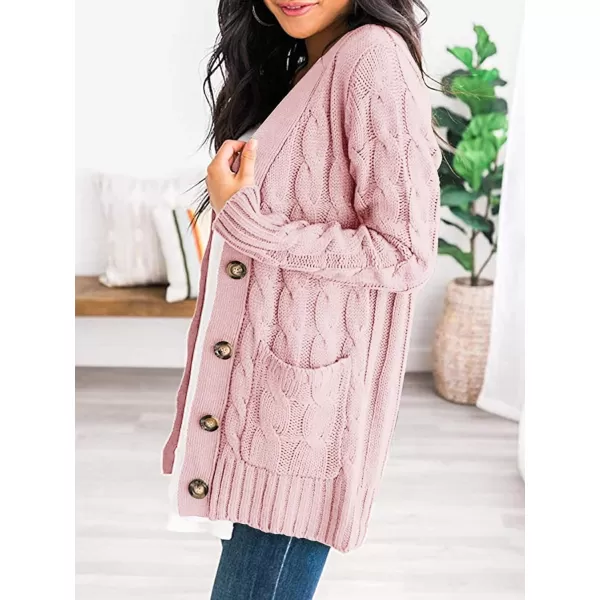 PRETTYGARDEN Womens Open Front Cardigan Sweaters Fashion Button Down Cable Knit Chunky Outwear CoatsDusty Pink