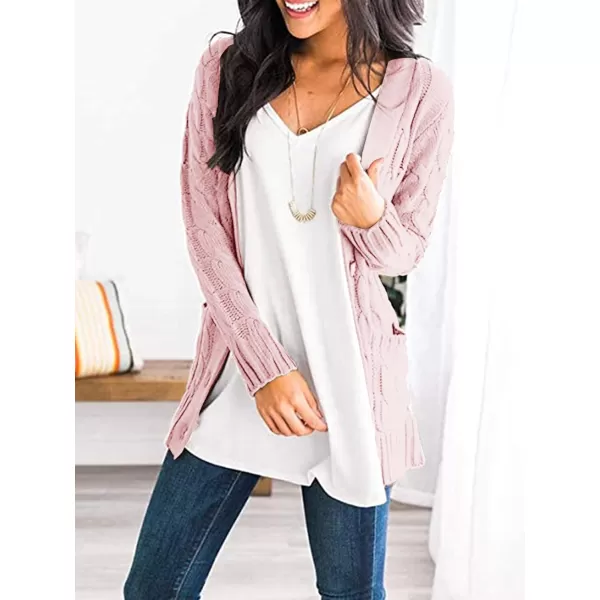 PRETTYGARDEN Womens Open Front Cardigan Sweaters Fashion Button Down Cable Knit Chunky Outwear CoatsDusty Pink
