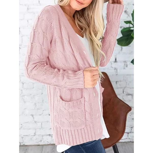 PRETTYGARDEN Womens Open Front Cardigan Sweaters Fashion Button Down Cable Knit Chunky Outwear CoatsDusty Pink