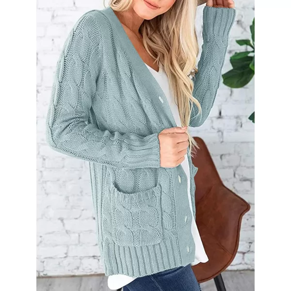 PRETTYGARDEN Womens Open Front Cardigan Sweaters Fashion Button Down Cable Knit Chunky Outwear CoatsGreen