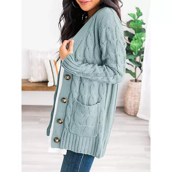 PRETTYGARDEN Womens Open Front Cardigan Sweaters Fashion Button Down Cable Knit Chunky Outwear CoatsGreen