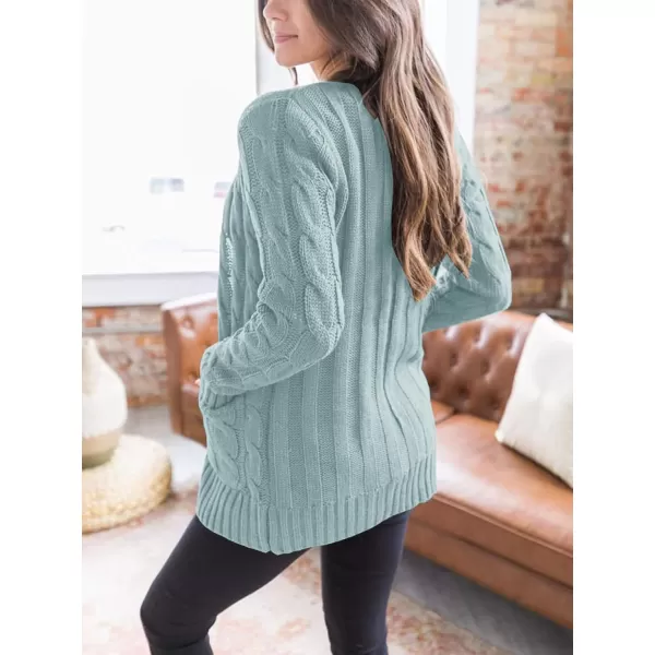 PRETTYGARDEN Womens Open Front Cardigan Sweaters Fashion Button Down Cable Knit Chunky Outwear CoatsGreen