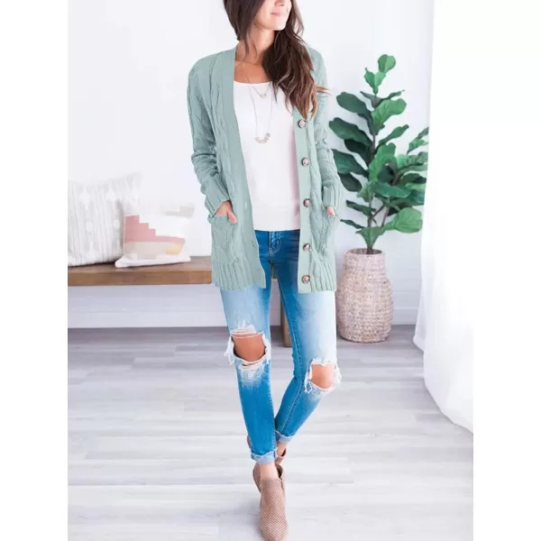 PRETTYGARDEN Womens Open Front Cardigan Sweaters Fashion Button Down Cable Knit Chunky Outwear CoatsGreen