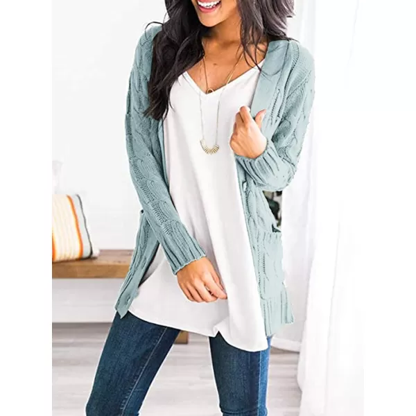 PRETTYGARDEN Womens Open Front Cardigan Sweaters Fashion Button Down Cable Knit Chunky Outwear CoatsGreen
