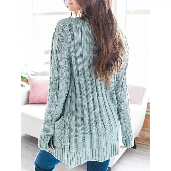 PRETTYGARDEN Womens Open Front Cardigan Sweaters Fashion Button Down Cable Knit Chunky Outwear CoatsGreen