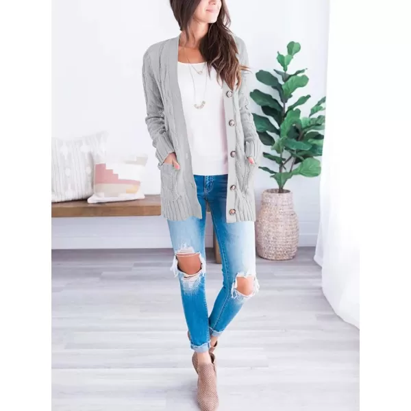 PRETTYGARDEN Womens Open Front Cardigan Sweaters Fashion Button Down Cable Knit Chunky Outwear CoatsGrey